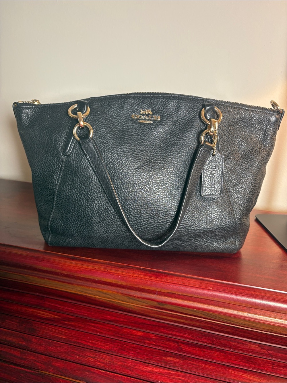 Coach Black Pebbled Leather Bag with Gold Hardware - Picture 10 of 13